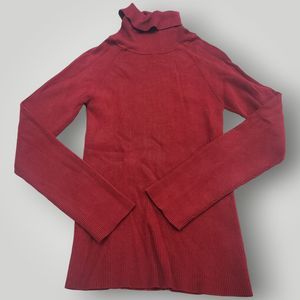 525 America Women's S RED Ribbed Knit Turtleneck Rayon Blend Sweater